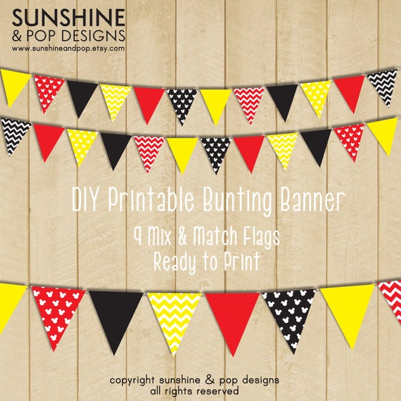 INSTANT DOWNLOAD - DIY Mouse Party Mickey Inspired Printable Flag Bunting Banner great decorations for birthday party and events Il_570xn