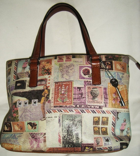 Fossil Stamp Logo Leather Handbag with Key by TatsGramsDelights