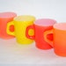 Vintage Set of Red, Yellow & Orange Cups - Fire King Anchor Hocking Mugs