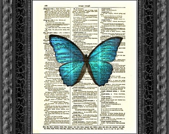 Blue Butterfly Art Print, Dictionary Page Art, Dictionary Art Print, Wall Decor