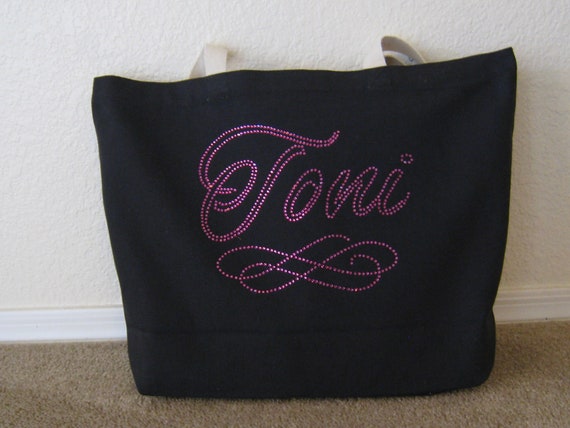 Rhinestone custom large black canvas totes INITIAL or names bags for ...
