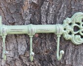Sage Green Shabby Chic Key Holder / Skeleton Key Rack /Metal wall hook/Wall Decor/Kitchen/Foyer/Entrance