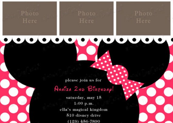 Minnie Mouse 3 picture Party Invitation by Gloria's Digi Cards on Etsy Il_570xn