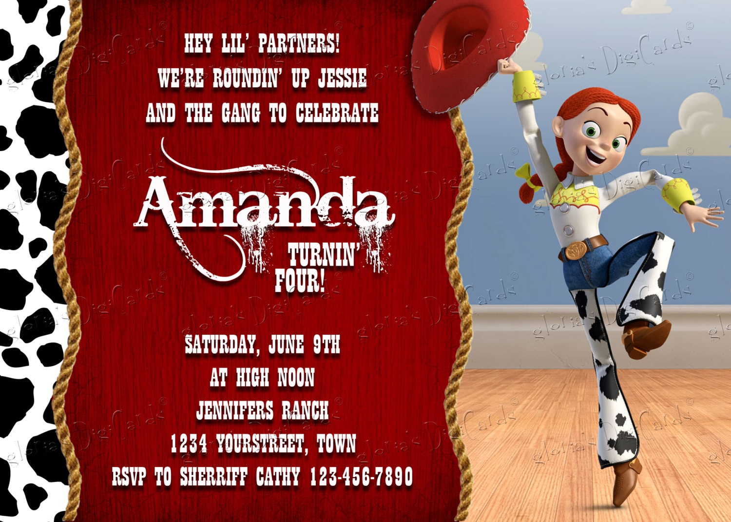 Toy Story Jesse Party Invitation by Gloria's by gloriasDigiCards