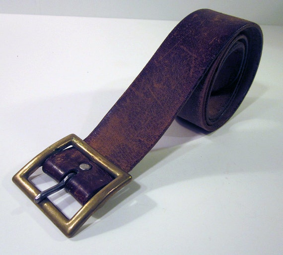 Vintage Brown Leather Garrison Belt Brass Buckle