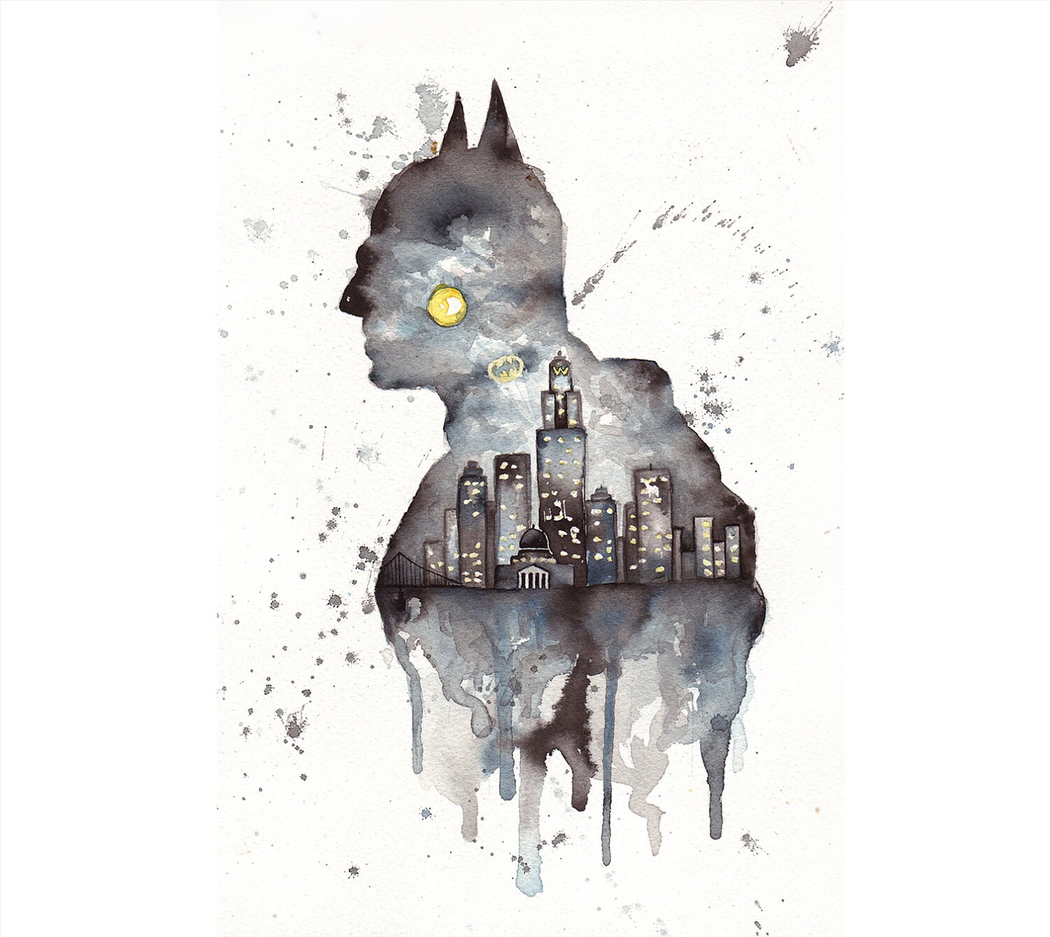 Gotham Batman Fanart Watercolor And Ink Painting Original