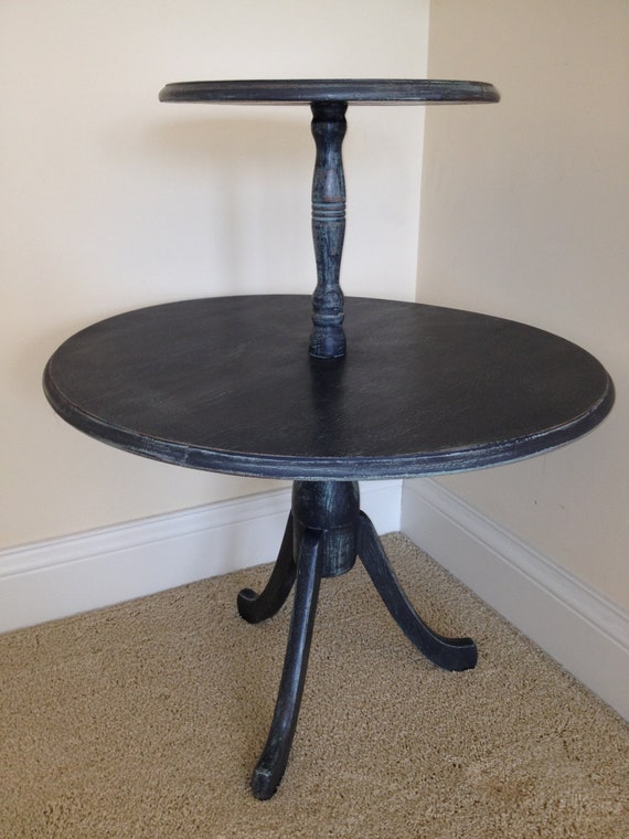 Hand Painted Two Tier Distressed Round Table by WhimsyFurniture