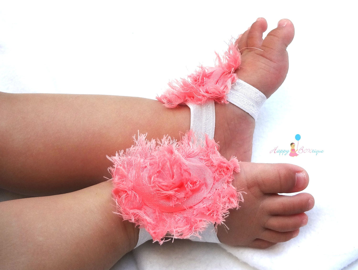 Baby Barefoot Sandals Coral Peach Flower Barefoot Sandals