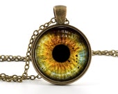 Eye Necklace - Silver Glass Pendant - Vintage Eye of a Sunflower Jewelry with Chain and Gift Bag - Bronze Eye Jewellery