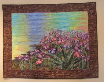 Floral Landscape Quilt Wild Iris along the shoreline