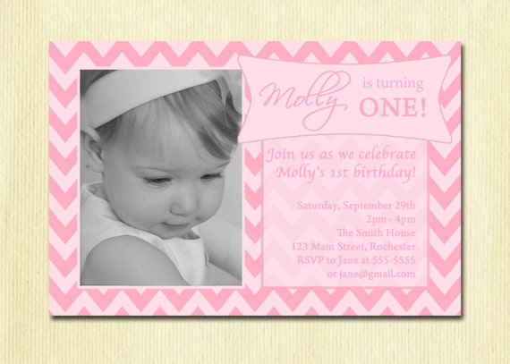 Items similar to Chevron First Birthday Girl Party Invitation - DIY ...