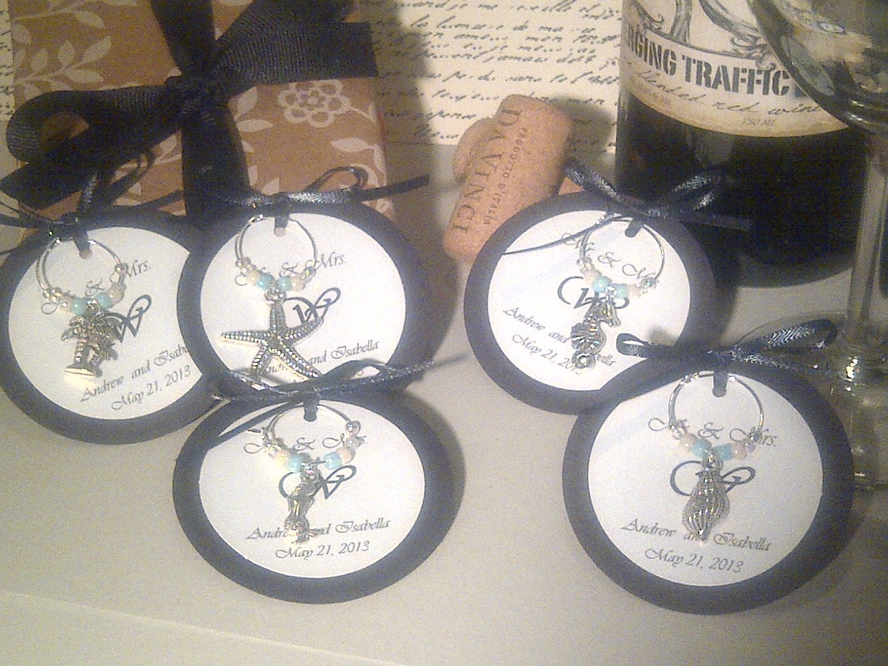 545 Custom Beach Themed Wine Charm Favors by FromAppalachia