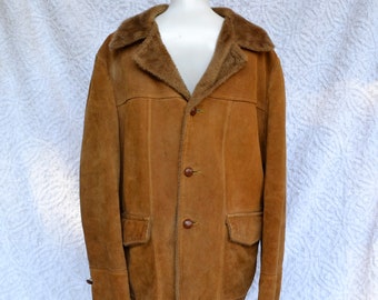 70s Brown Suede Winter Coat from Sears Roebuck. The Leather Shop | Boho Hippie Work Coat. Mens Rockabilly Jacket. Western Rancher Coat | xl