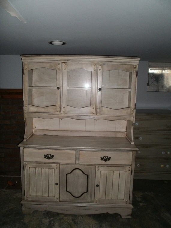 White Distressed Server and Hutch