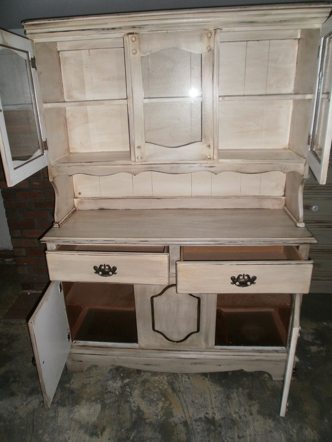 White Distressed Server and Hutch