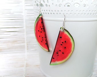 Resin Earrings Transparent Earrings Fruit Earrings Juicy Red Watermelon Earrings Red Earrings Big Earrings Summer Earrings Dangling Earrings