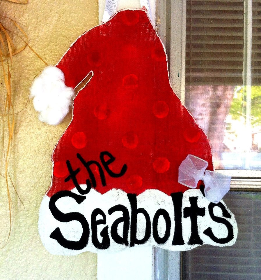 burlap santa hat hanging with personalized name burlap santa hat hanging with personalized name