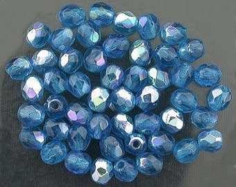 25 capri blue ab czech fire crystal beads 4mm