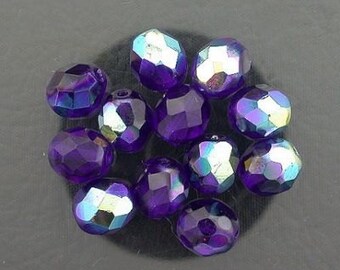 12 cobalt blue ab czech fire crystal beads 8mm