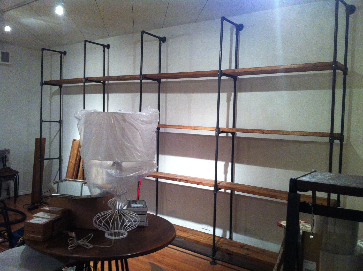 CustomSized Industrial Pipe and Reclaimed Wood Shelving