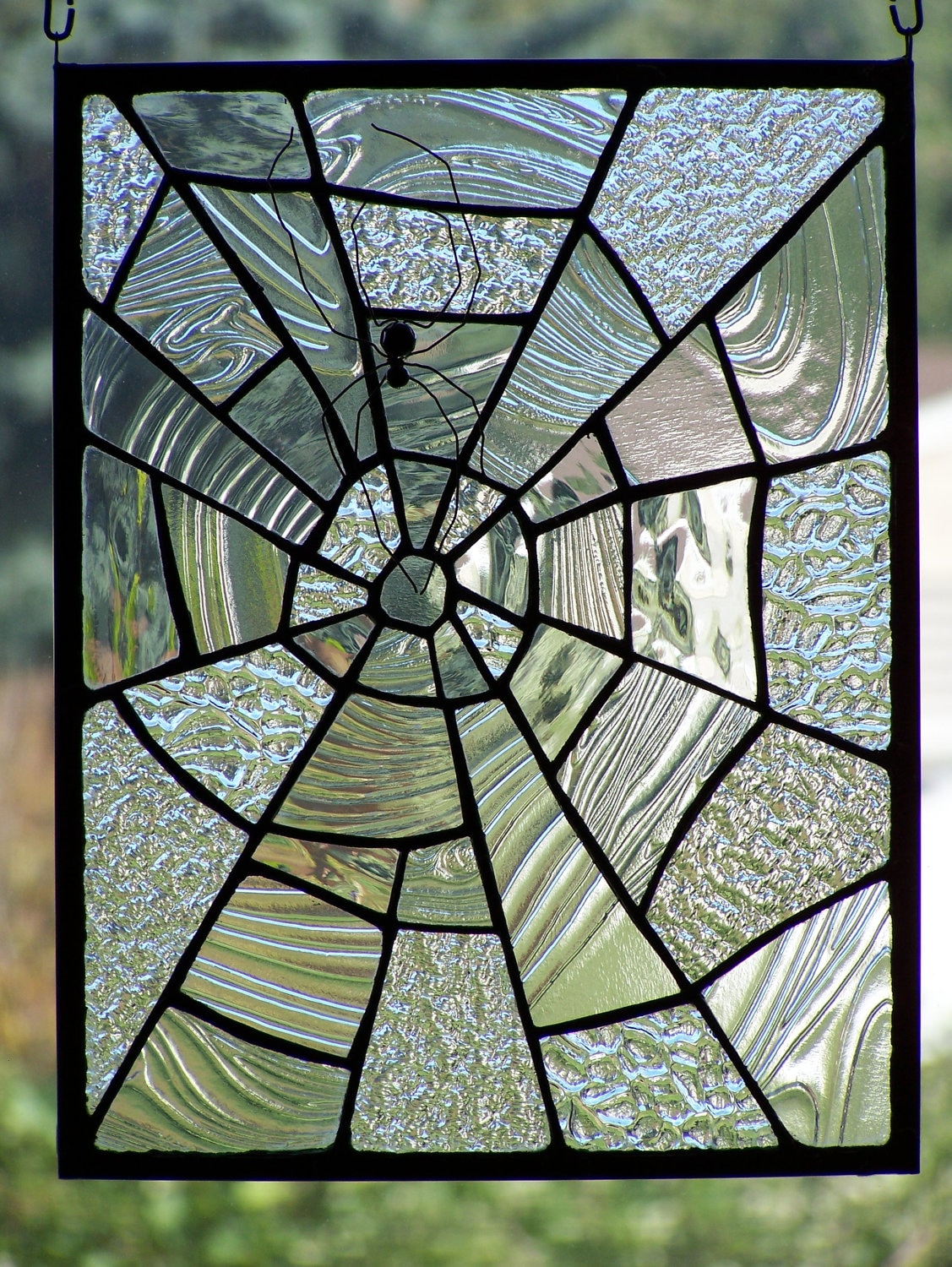 Stained Glass Textured Clear Glass Spiderweb Small Panel