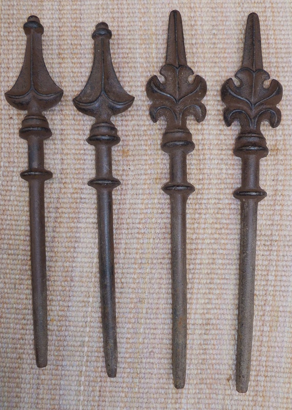4 Vintage Cast Iron Decorative Spikes Fence Points Rustic