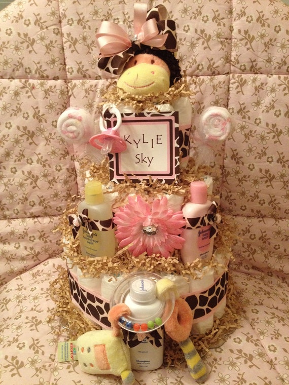 Items similar to Baby Girl Giraffe Diaper Cake on Etsy