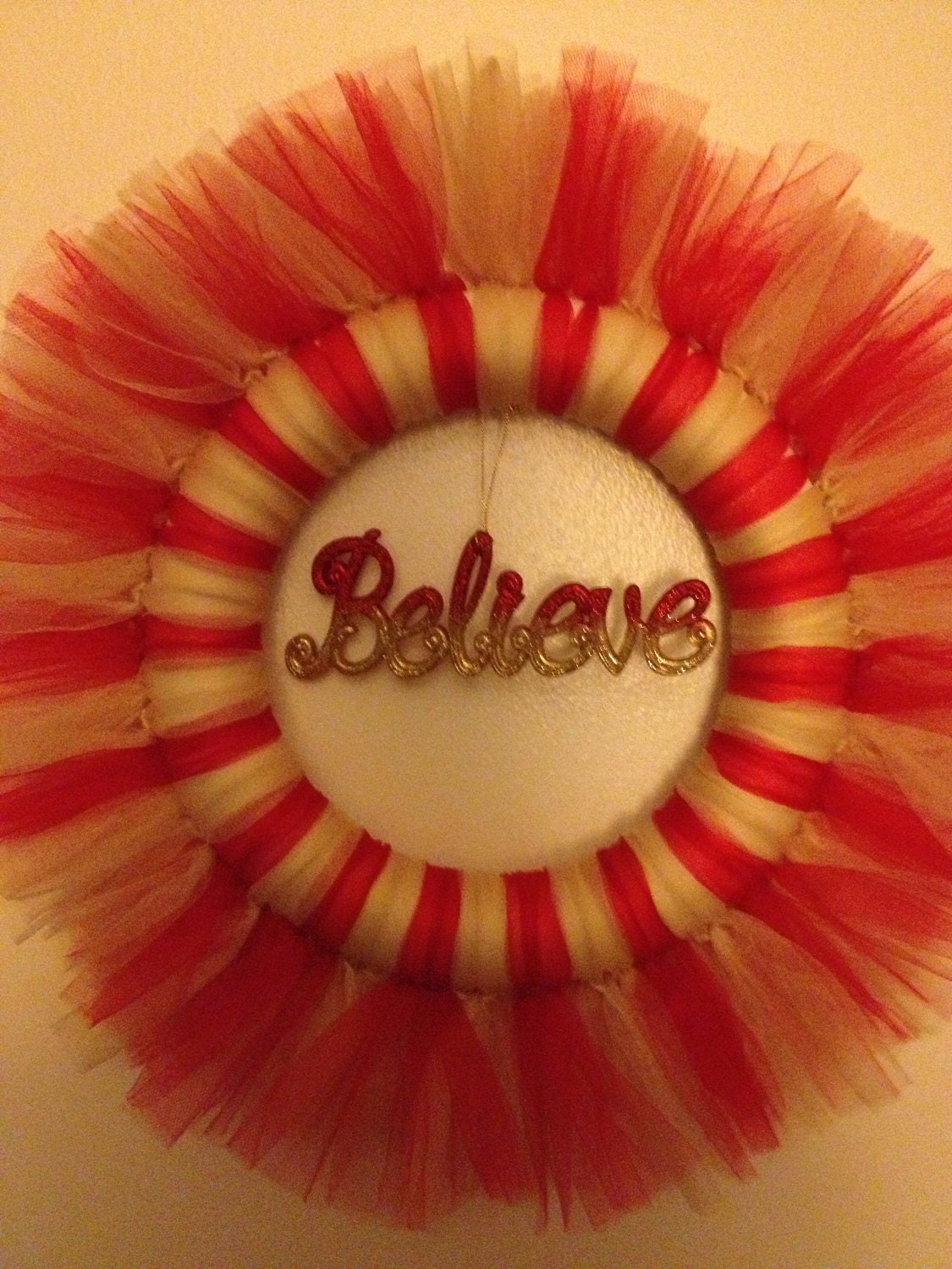Red and Gold Believe Christmas Tulle Wreath