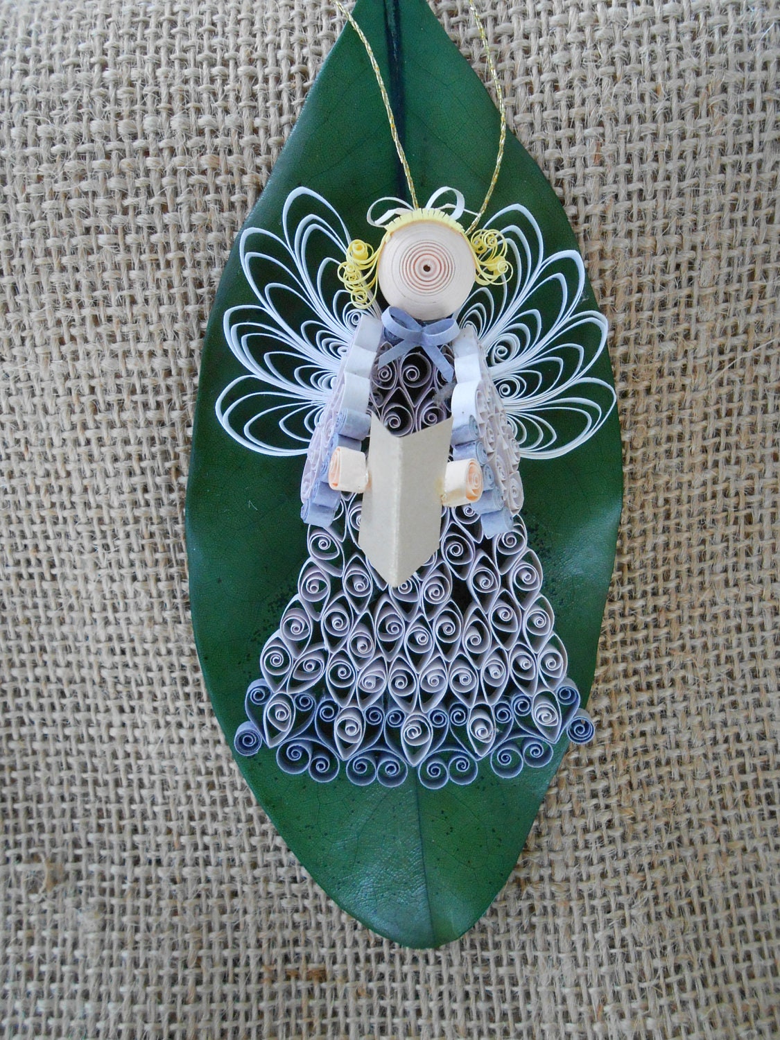 Large Quilled Singing Angel Ornament w/songbook Holiday Christmas Decor~paper decor~mantle garland wreath ornament~3 dimensional orn~detail