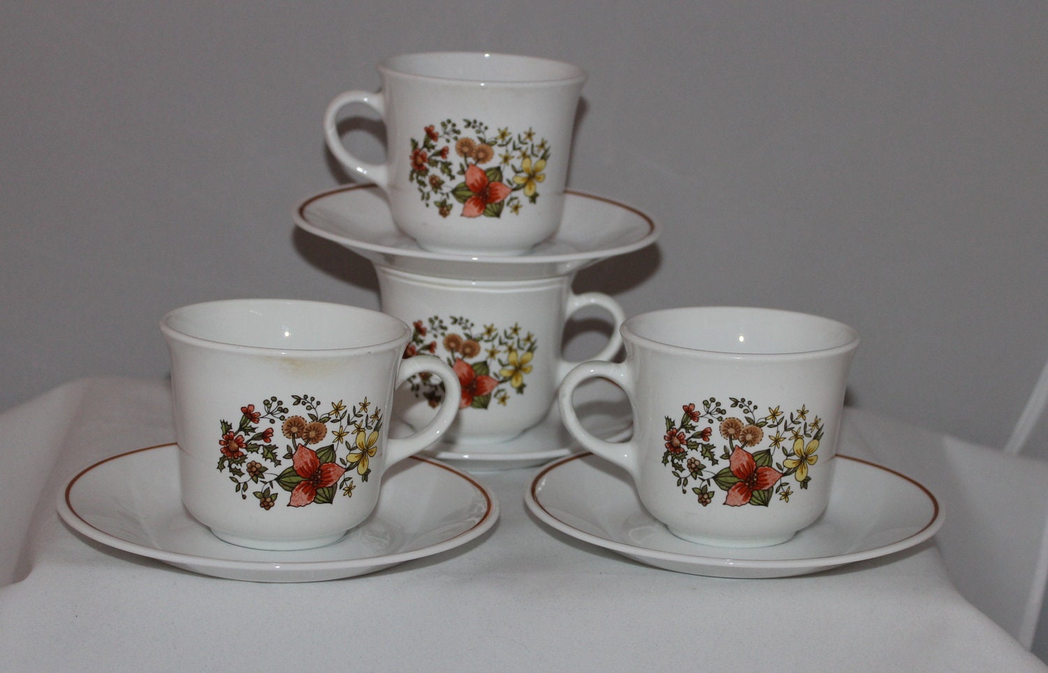 Corelle Indian summer cups and saucers centura set of 4 Haute Juice