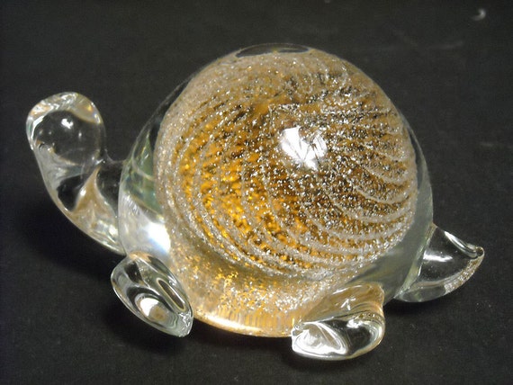 Vintage Crystal Glass Turtle Paperweight Figurine Hand Blown