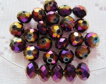 25 Purple & Gold Metallic AB Vitrail Facected Rondelle Crystal Beads 6mm x 4mm