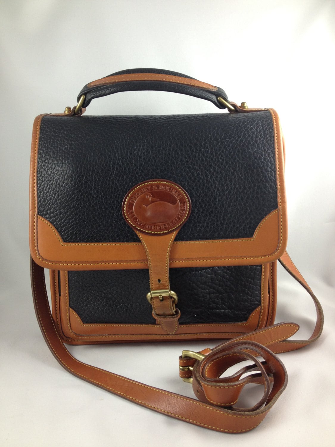 Vintage Leather Bag/ Dooney and Bourke Black and British Tan