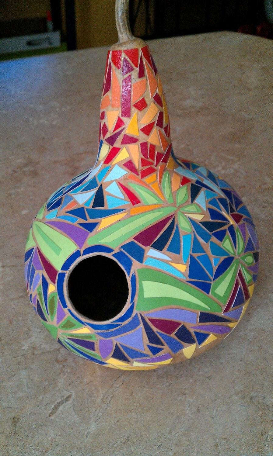 Mosaic Blue Bird House made from gourds