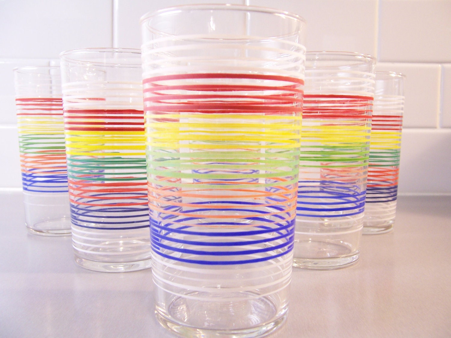 Vintage Striped Drinking Glasses Multi Striped By Luckymagrogans 8644