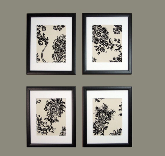 French Country Wall Art Stylized Floral Black by RoseDesignworks