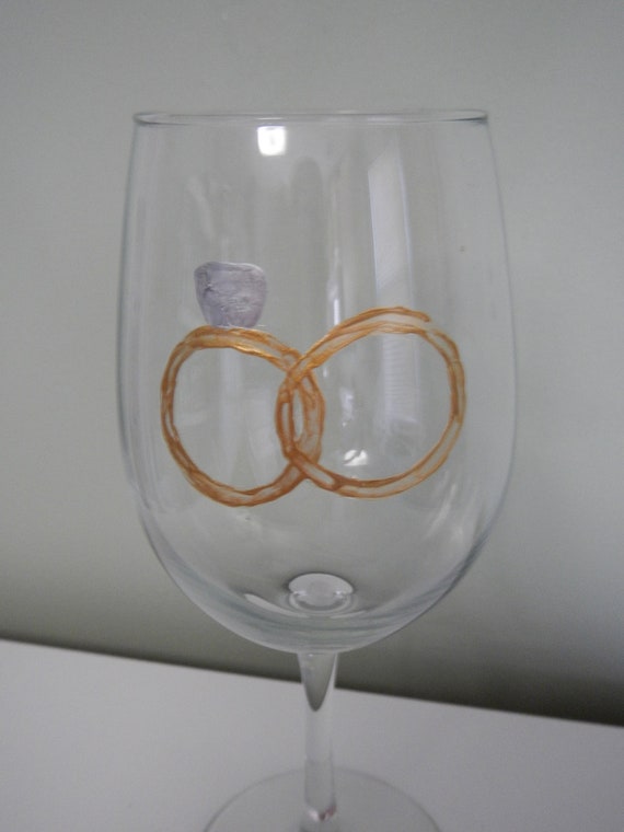 Items similar to Wedding Ring Wine Glass, Hand Painted on Etsy