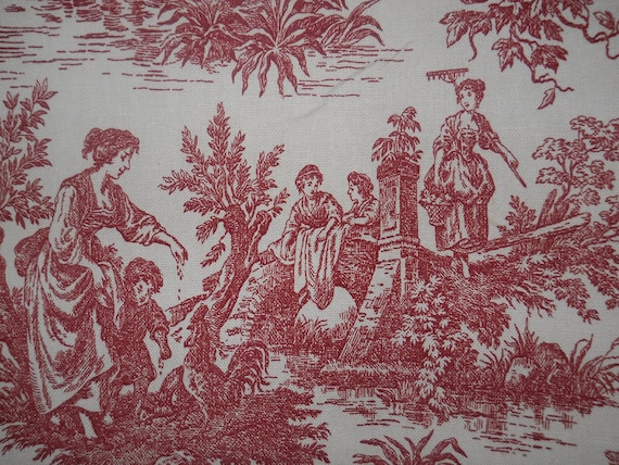 Items similar to Red Toile Fabric, Waverly Red And Creamy White French ...