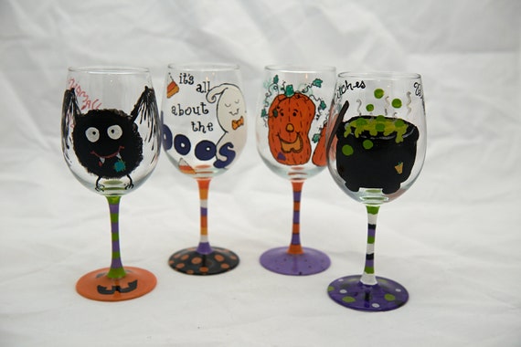 Set of 4 Hand Painted Halloween  wine glasses 