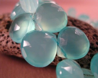2 ea. AAA Aqua Chalcedony Faceted Heart Briolettes 2 Beads 10X10mm