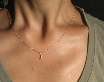 Tiny Gold Filled Starfish Necklace- 14k Gold Filled Chain