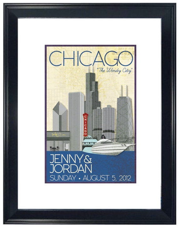 Personalized Wedding Poster - Chicago River