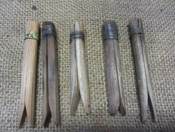 Vintage 1800's Wooden Clothespins Antique Old Primitive