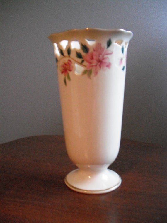 Items similar to Retired Lenox vase 24K gold trim Pink flowers on Etsy
