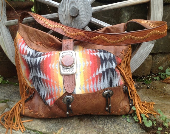 Pendleton Wool & Saddle Tan Fringed Western Bag with Vintage