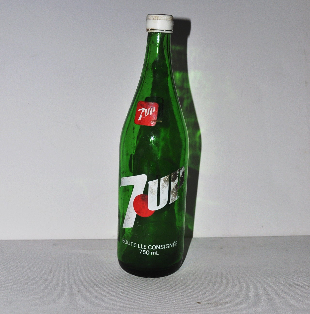 Vintage Large 1980s 7UP Glass Bottle 12 Tall.