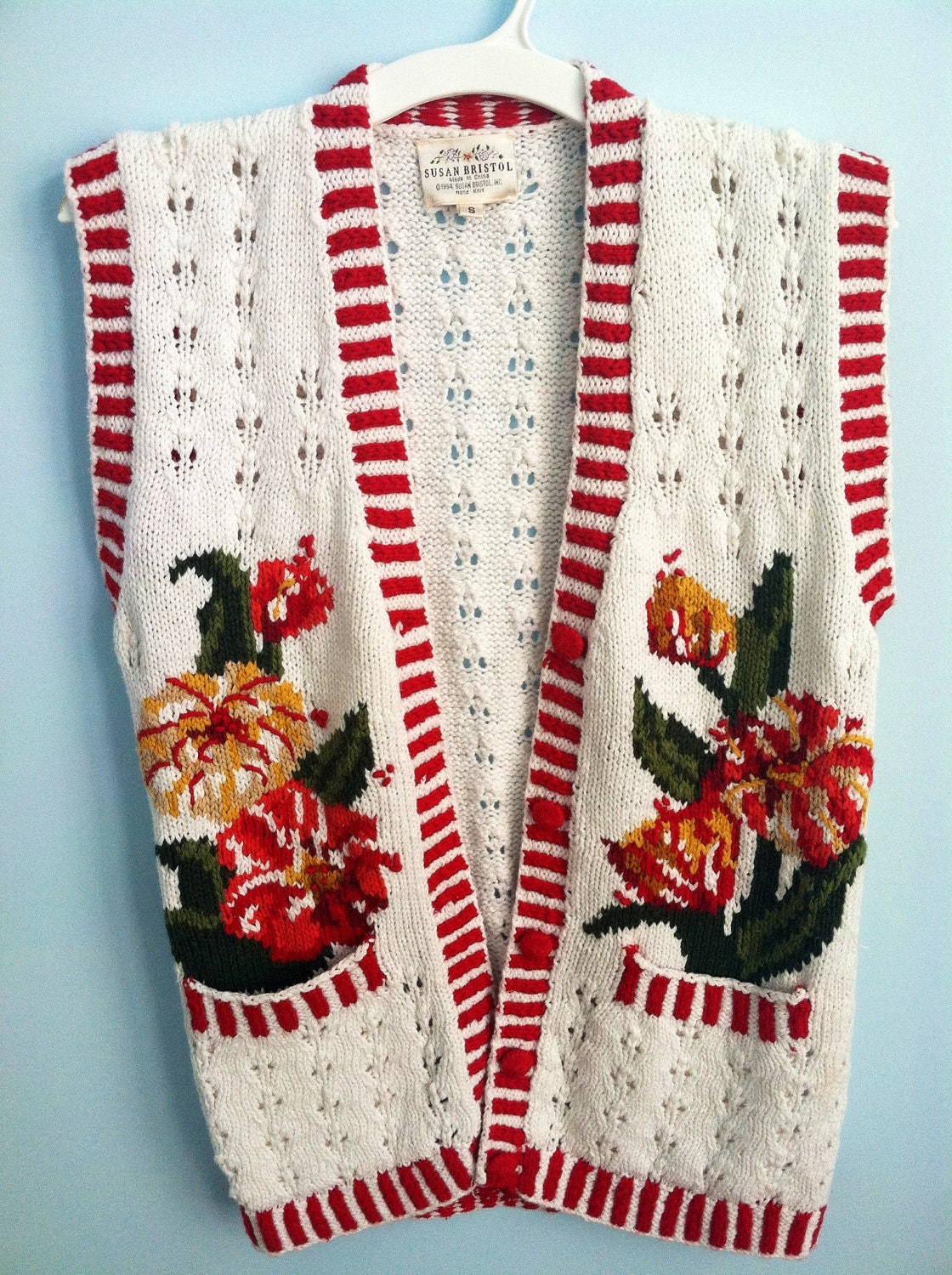 Holiday Flower Sweater Vest with pockets-S