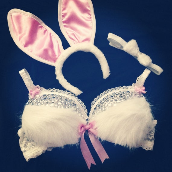 Items similar to White and Pink Bunny Bra Costume Set on Etsy