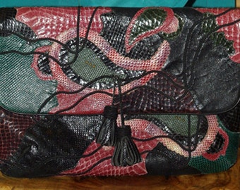 CARLO FIORI Vintage Designer Mosaic Lizard Snake Leather Art to Wear Shoulder Bag Purse Handbag