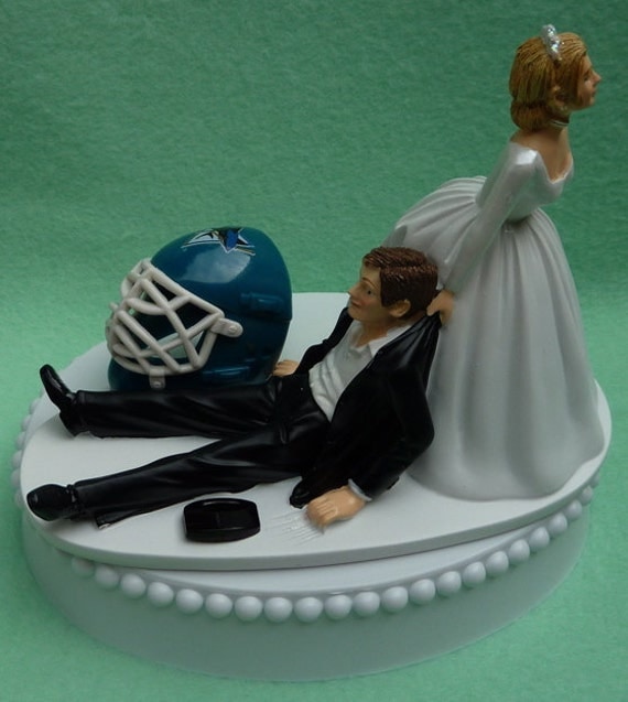  Wedding Cake Topper San Jose  Sharks SJ Hockey Themed w Bridal